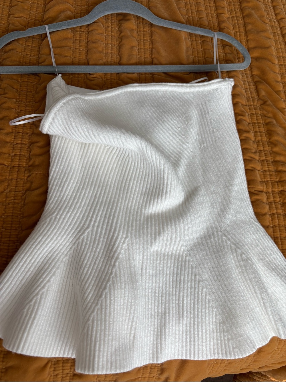 Caroline Constas Ivory Ribbed Strapless Peplum Top